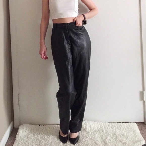 WilliSmith collection lamb skin black leather pants back pocket size 10 soft - Picture 1 of 7